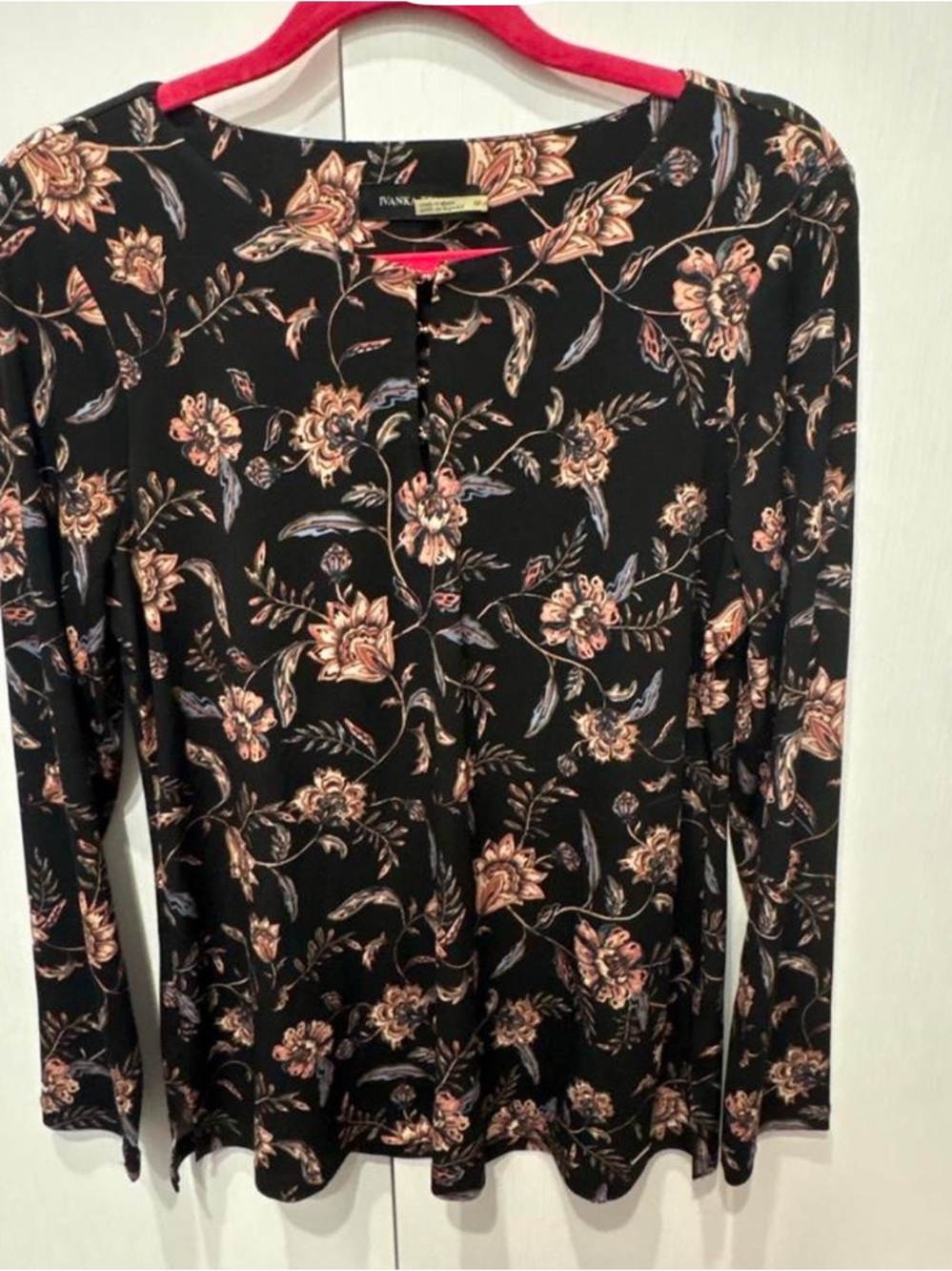 Ivanka Trump Black Long-Sleeve Shirt with Peach Floral Print